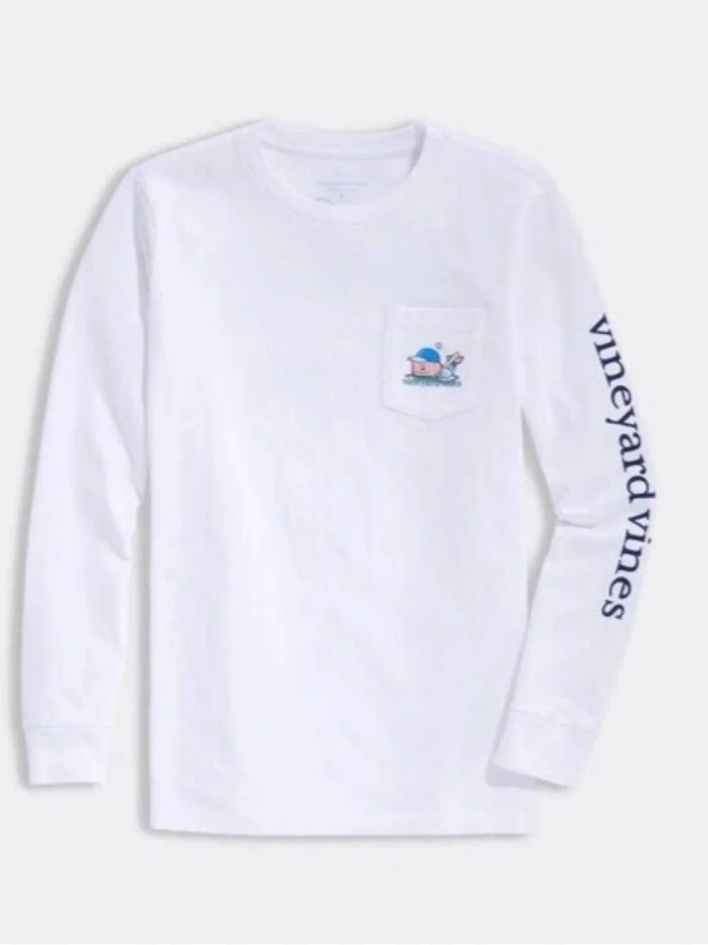 Vineyard Vines White Long Sleeve Pocket Tee with Navy Sleeve Logo, XL (18)